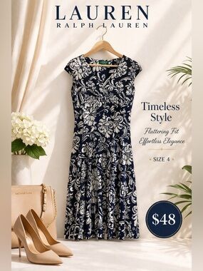 Lauren Ralph Lauren | Dresses | Lauren Ralph Lauren Blue Floral Midi Dress  | Poshmark
